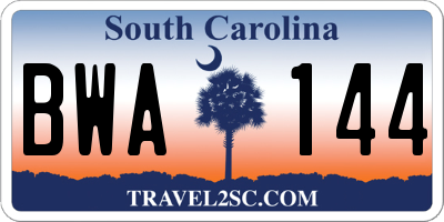 SC license plate BWA144