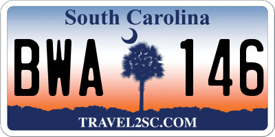 SC license plate BWA146