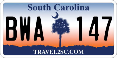 SC license plate BWA147