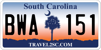 SC license plate BWA151