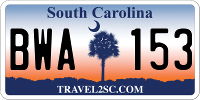 SC license plate BWA153