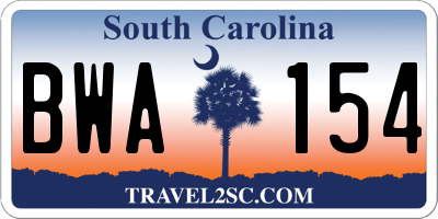 SC license plate BWA154