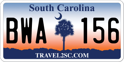 SC license plate BWA156