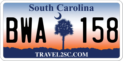 SC license plate BWA158