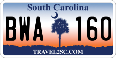 SC license plate BWA160
