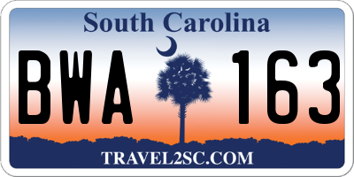 SC license plate BWA163