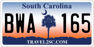 SC license plate BWA165