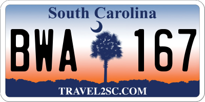 SC license plate BWA167