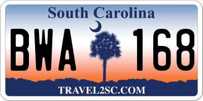 SC license plate BWA168