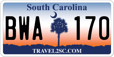 SC license plate BWA170