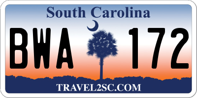SC license plate BWA172