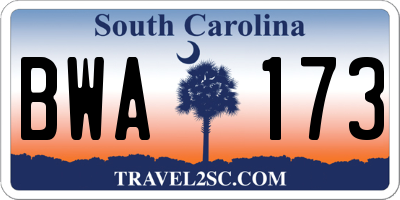 SC license plate BWA173