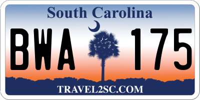 SC license plate BWA175