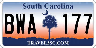 SC license plate BWA177