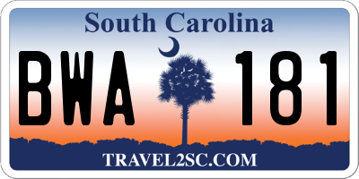 SC license plate BWA181