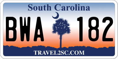 SC license plate BWA182