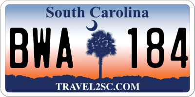 SC license plate BWA184