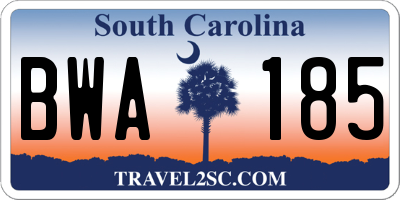SC license plate BWA185