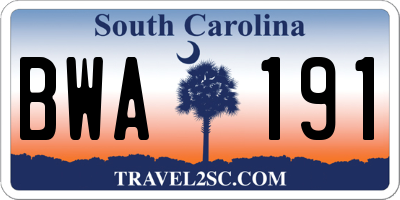 SC license plate BWA191