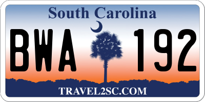 SC license plate BWA192