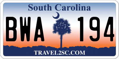 SC license plate BWA194