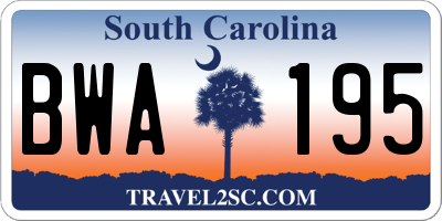 SC license plate BWA195