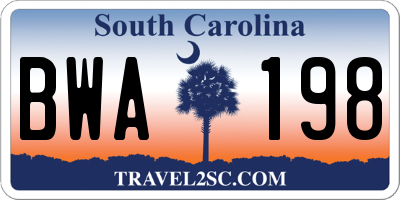SC license plate BWA198