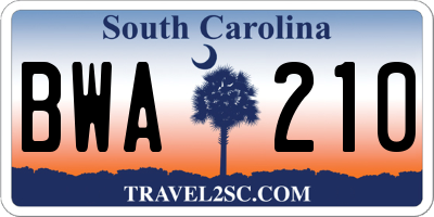 SC license plate BWA210