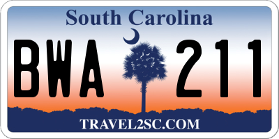 SC license plate BWA211
