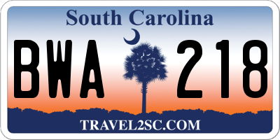 SC license plate BWA218