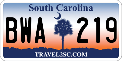 SC license plate BWA219