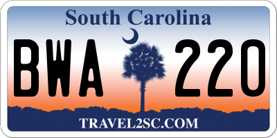 SC license plate BWA220