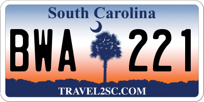SC license plate BWA221