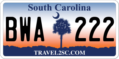 SC license plate BWA222