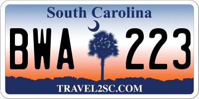 SC license plate BWA223