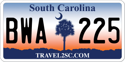 SC license plate BWA225