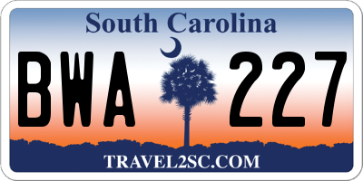 SC license plate BWA227