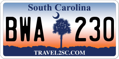 SC license plate BWA230