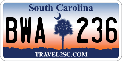 SC license plate BWA236