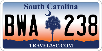SC license plate BWA238