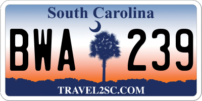 SC license plate BWA239