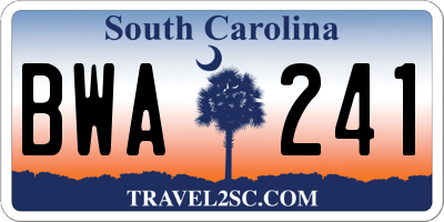 SC license plate BWA241