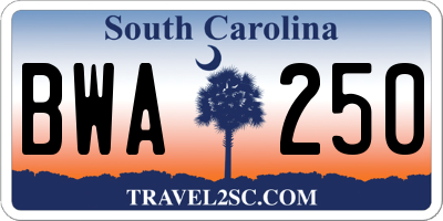 SC license plate BWA250