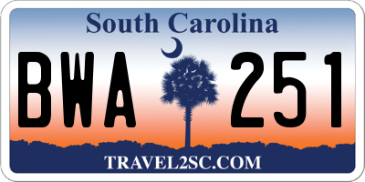 SC license plate BWA251