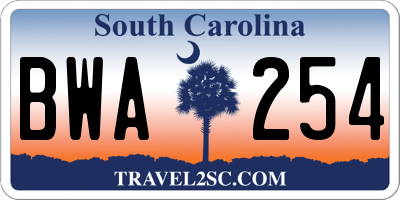 SC license plate BWA254