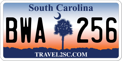 SC license plate BWA256