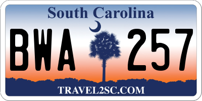 SC license plate BWA257