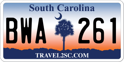 SC license plate BWA261
