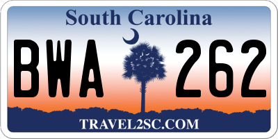 SC license plate BWA262