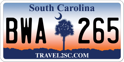 SC license plate BWA265